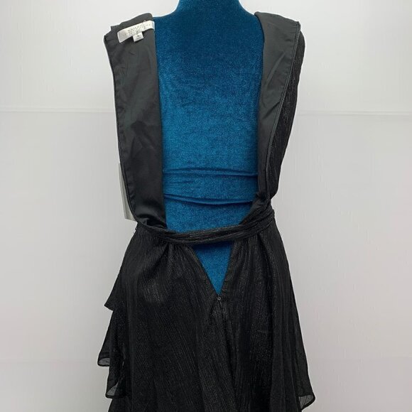 Tahari Size 4 Maxi Dress NWT Black Metallic Thread Sleeveless Boho Party V Neck - Picture 7 of 12